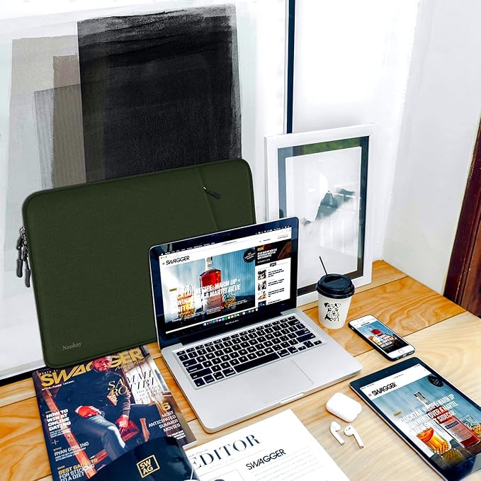 Laptop Sleeve 14 inch, Shockproof Protective Computer Cover with Accessories Pocket, Portable Laptop Case Compatible for 14 inch MacBook Air/Pro, Dell, HP, Acer, Asus, Lenovo, Army Green