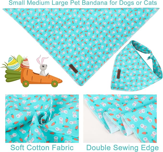 UP URARA PUP Easter Dog Bandana, Easter Triangle Bid Scarf for Small Medium Dog, Cotton Pet Kerchief for Girl Boy Dogs or Cats, Cute Carrot & Rabbit Dog Bandana, Comfortable Easter Dog Bandana