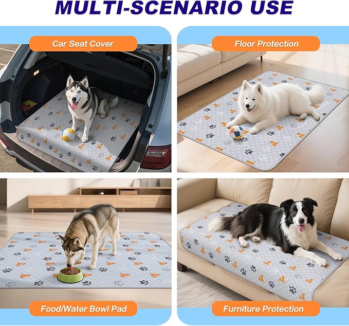 WanpeeGoo Washable Pee Pads for Dogs, 2 Pack Absorbent Reusable Training Dog Pads Pet Puppy Pads, Non-Slip Potty Pads for Whelping, Playpen, Crate, Bed, Orange, 24"x48"