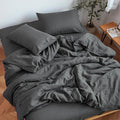 Sijo Stone Washed Organic French Linen Bed Sheet Set, GOTS Certified Organic, Best Cooling Linen Sheet Award by Sleep Foundation, 4 Piece - 2 Pillowcases, 1 Fitted and 1 Flat (Storm, Full)