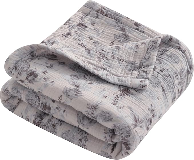 NTBAY 4 Layer Muslin Cotton Toddler Blanket, 42x60 Soft and Breathable Receiving for Newborns and Infants, Perfect for Crib, Stroller, Travel, Lightweight Nursery Blanket, Vintage Bloom