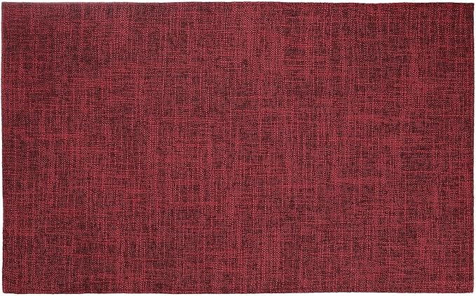HARFINGTON 6pcs Linen Fabric Placemats 12" x 18" Polyester Rectangle Place Mats Machine Washable Heat Resistant Kitchen Table Mats for Outdoor Indoor Party Family Holiday, Wine Red