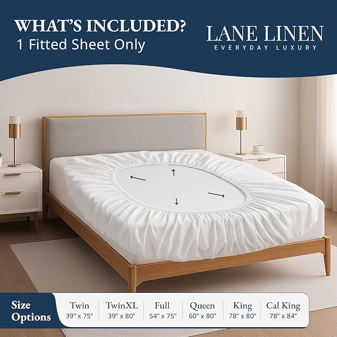 Lane Linen 100% Egyptian Cotton Queen Size Fitted Sheet Only (61"x81" + 16") - Elegant Sateen Weave, Ultra Soft, Breathable, Highly Durable, Deep Pockets Upto 17" - Swiss Dot White