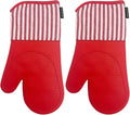 Homewear Marlow Silicone Extra Long Oven Mitt 2 Piece Set, Heat and Slip Resistant, Recycled Cotton with Soft Lining, Thick Kitchen Gloves for Cooking, Red