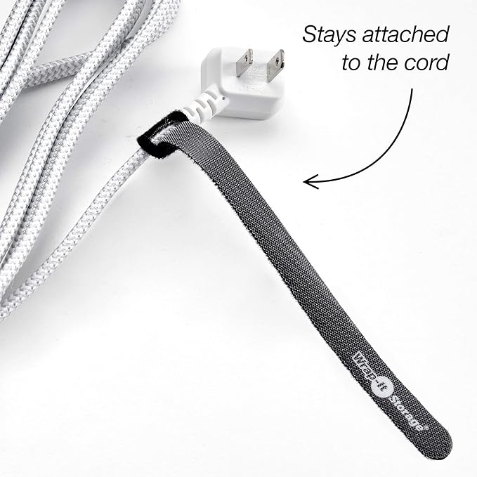 Self-Gripping Cable Ties by Wrap-It Storage, Black, 8 Inch Straps (30-pack) – Reusable Hook and Loop Cord Organizer Cable Ties for Cord Management and Desk or Office Organization