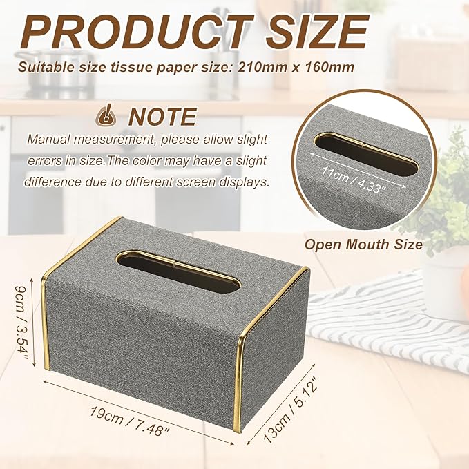 uxcell Tissue Box Cover, Rectangle Modern Tissue Box Holder with Magnetic Closure for Living Room Bedroom Office Hotel Desk (7.5"x5.1"x3.5", Gray)