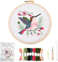 Myfelicity Punch Needle Embroidery Kit, Beginner Craft Set with Animal Pattern Design, 7.9 Inch Hoop (Hummingbird)