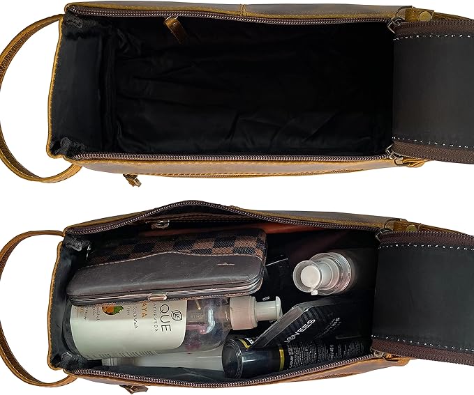 Rustic Town Leather Wash Bag for Men - Travel Toiletry Bag - Shaving Dopp Kit Toiletries Organizer - Leather Makeup Bag for Women