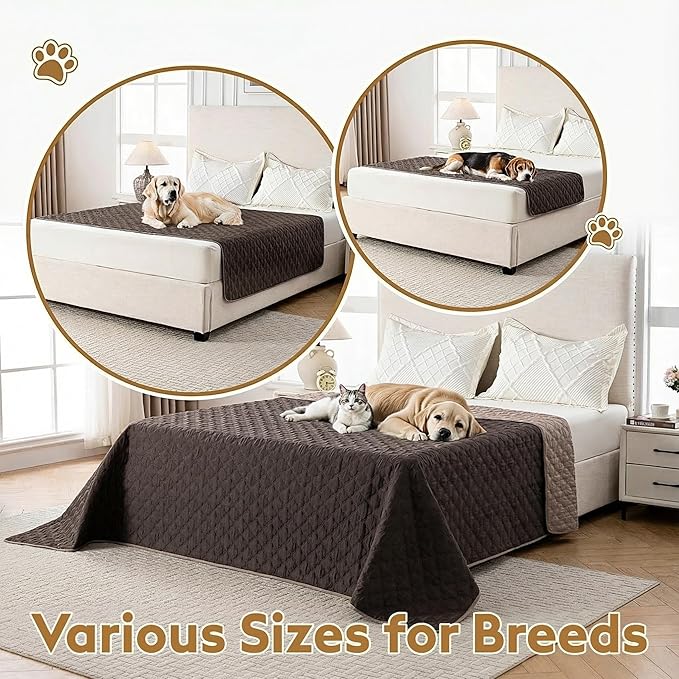 FunFurry Waterproof Dog Blanket, Couch Cover for Dogs Washable, Reversible Dog Bed Cover, Couch Furniture Protector. (Dark＆Light Brown, 82 X 102 Inch - 1 Pack)