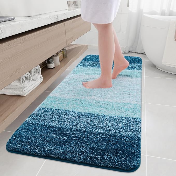 Arotive Microfiber Bathroom Rugs, Shaggy Soft and Absorbent Bath Rug, Non-Slip, Thick Plush Machine Washable Dry Bath Mats for Bathroom, Tub and Shower, 70x24, Peacock Blue, Rectangular