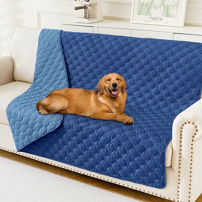 Smiry Waterproof Dog Bed Cover Blanket, Soft Reversible Pet Blanket, Washable Leakproof Cats Dogs Couch Cover for Sofa, Couch, Furniture, Plaid (68x82 Inch, Navy/Blue)