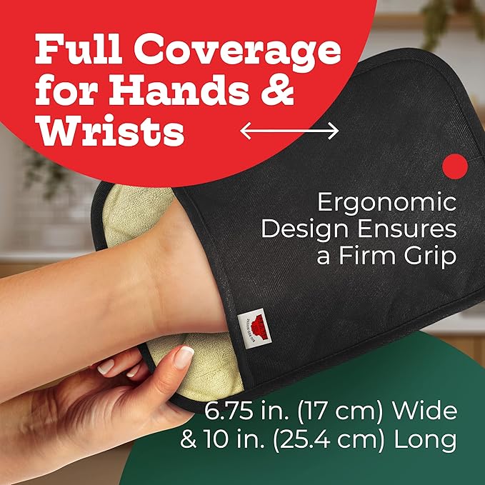 Big Red House - Silicone Pot Holders - Set of 2 Black - 10x3 - Heat Resistant to 536 F / 280 C Kitchen Protectors Hot Pans Baking Professional Grade Cooking Mitts