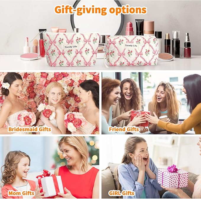 HAOGUAGUA 2 Pieces Makeup Bag, Small Large Quilted Cosmetic Bag, Travel Floral Make Up Toiletry Organizer Bag for Women Girls (2PCS STYLE A-1)