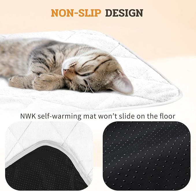 NWK Fluffy Self Warming Cat Mat, Cat Blanket, Thermal Dog Mat, Washable, Non-Slip Bottom for Sofa & Crate & Kennel & Car Seat (Creamy White, Medium (28'' X 19'' X 0.4''))