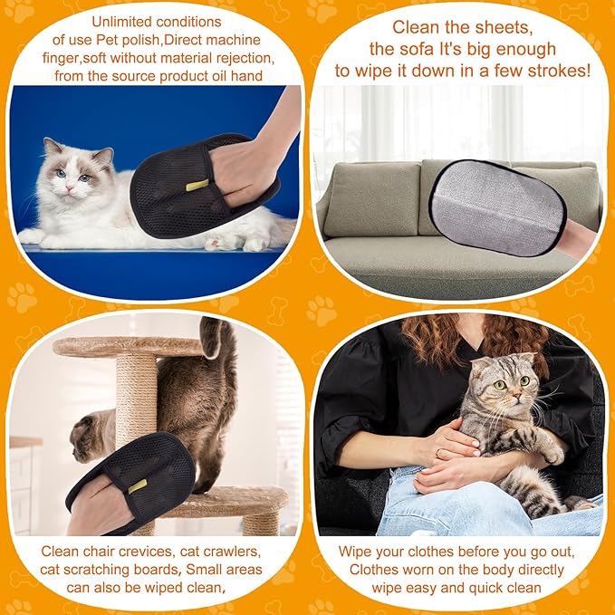 VARMDUKKE Pet Hair Removal Gloves for Cats and Dogs, Pet Hair Electrostatic Magic Brush Gloves, Efficient Pet Grooming Hair Remover Tools for Carpet, Couch, Laundry, Car Seat (2pcs, Black)