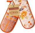 Maison d' Hermine Double Oven Mitt (7" x 35") 100% Cotton Heat Resistant BBQ Cooking Gloves with Loop for Thanksgiving Christmas Decorations Baking Cooking Barbeque Handling Hot Pan (Kelim - Prairie)
