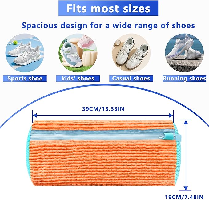 Xinambyh 2Pcs Reusable Shoe Washing Machine Bag for Washer and Dryer:Free Up Hands, Prevent Deformation,shoe bag with Zipper Protection Design, Use for all Shoes,Sports Shoes(Yellow) (A-Orange)