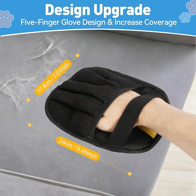 Wolnivi Pet Hair Removal Glove for Cats & Dogs, Five-Finger Electrostatic Pet Hair Remover Glove Reusable Brush Pet Hair Tool for Carpet, Car Seat, Couch and Laundry