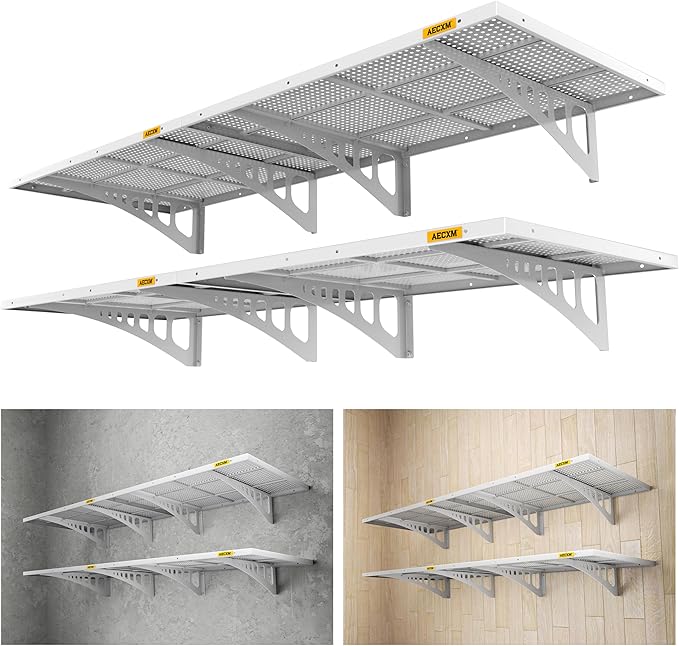 Aecxm 4-pack 2x3ft Adjustable Garage Wall Shelving 1120lbs Load Capacity Heavy Duty Wall Mounted Storage Shelf Metal Floating Shelves for Garage(White)