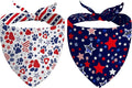 4th of July Dog Bandana Reversible 2 Pack Small, Red White and Blue Dog Paw Star Patriotic Dogs Bandanas Set Adjustable Triangle Holiday Scarves for Memorial Day Small Medium Boy Girl Dogs