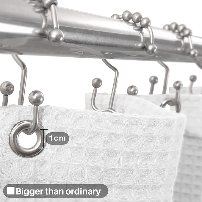 Barossa Design Fabric Shower Curtain Cotton Blend 96 Inch Extra Long, Honeycomb Waffle Weave, Hotel Luxury, Heavyweight, Spa, Washable, White, 72x96