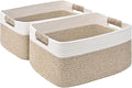 2 Pack Large Storage Basket for Organizing, 17.5"x13.5"x7.5" Woven Basket for Shelves, Closet Cube Storage Bins with Wrapped Handle, Cotton Rope Baskets for Kitchen, Clothes, Toys(Off White & Brown)