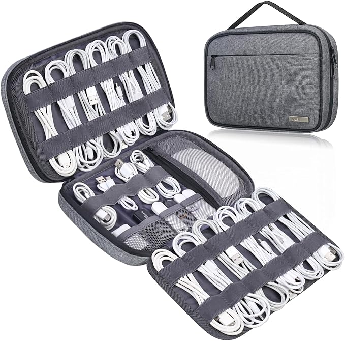 Lacdo Cord Organizer Travel, Cable Organizer Bag Case, Portable Electronics Organizer travel Case, 6 Layer Large Capacity Charging Cords Storage organizer for Cables, SD Card, Travel Essentials, Gray
