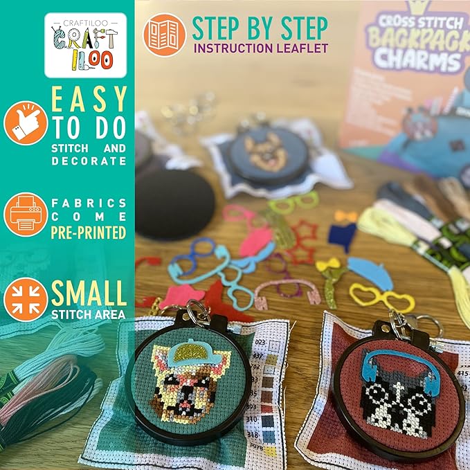 CRAFTILOO Dogs Cross Stitch Kits for Beginners. 5 Stamped Cross Stitch Kits for Kids.Needlepoint Kits for Beginners. Embroidery Kit for Kids. Crossstitch Kit for Beginners. (Dogs)