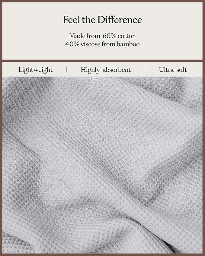 Cozy Earth Waffle Bath Sheets - 60% Cotton 40% Viscose from Bamboo Bath Sheets 40 x 65 Inches - Soft & Absorbent Terry, Reversible Mini Textured Waffle & Weave Pattern - 2 Pack