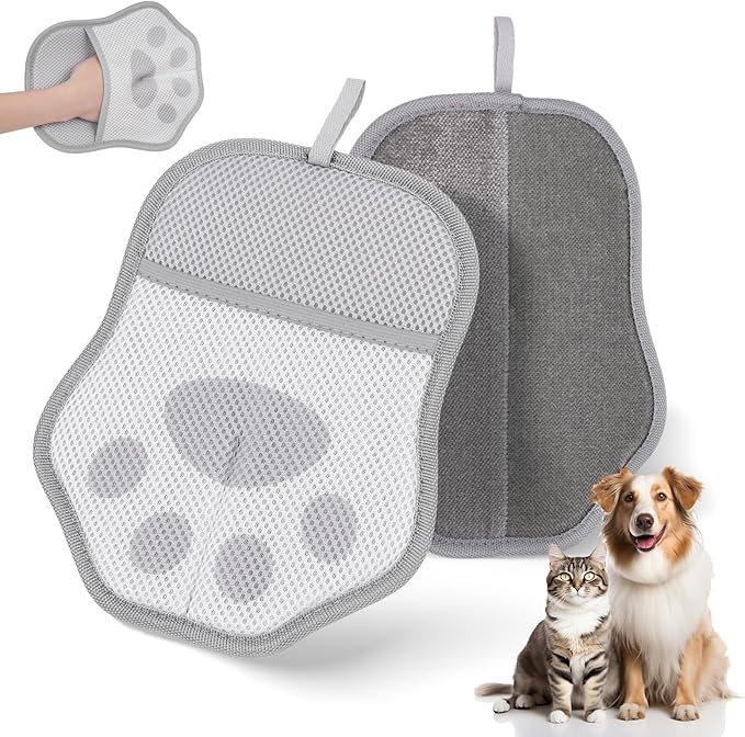 MoeQOassis Electrostatic Pet Hair Removal Glove Brush, Newly Upgraded Reusable and Washable Cats & Dogs Hair Removal Glove, Pet Hair Removal Tool for Clothing, Couch, Carpet, Car Seat, 1 Pcs Grey