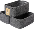 MiniArk Small Storage Baskets for Organizing | Closet Organizer Bins | Shelf Toy Basket | Woven Rope Baskets | Cube Decorative Box | Shallow Basket | 13x8.5x5.1” | 3 Packs Dark Gray