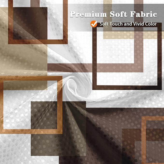Culudea Geometric Vintage Brown Shower Curtain Set, Abstract Modern Line Bathroom Window Waterproof Shower Curtain Set for Bathroom Decor