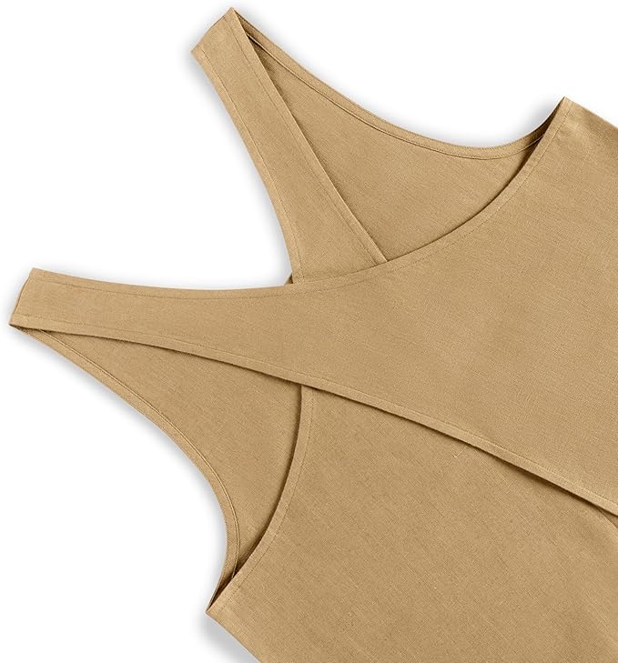 Solino Home Cross Back Linen Apron with Pockets for Gardening, Kitchen - Kelp Pinafore Smock Apron 100% Pure Linen for Men & Women - Handcrafted from European Flax