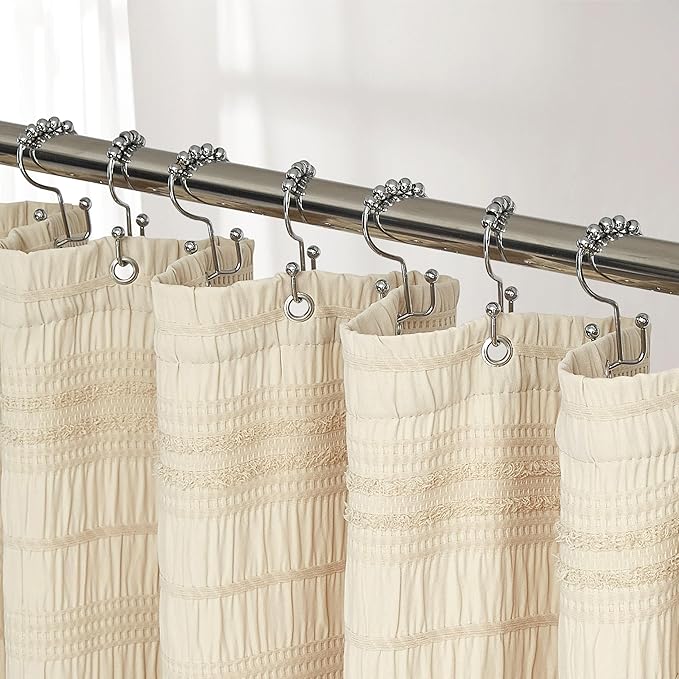 Siiluminisoy Beige Shower Curtain Farmhouse Shower Curtain Cotton Blend Striped Shower Curtains for Bathroom Shabby Chic Rustic Decor 72 x 72