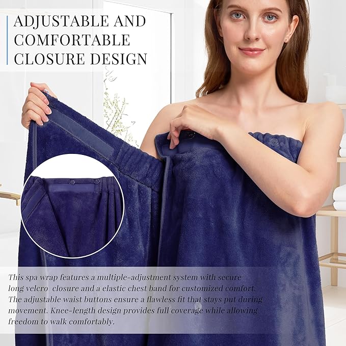 PJGGZ Towel Wrap for Women, Three Adjust Clasps Closure Bath Wraps After Shower Spa Sauna Bathrobe(Available in Plus Size)