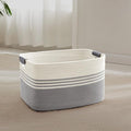 SunNewt 45L Small Laundry Basket with Leather Handles for Living Room Storage, Woven Rope Baskets Bin for Blanket, Kids Toy, Gifts, Wicker Hamper for Bedroom Dirty Clothes, 18"x14"x11" White Grey
