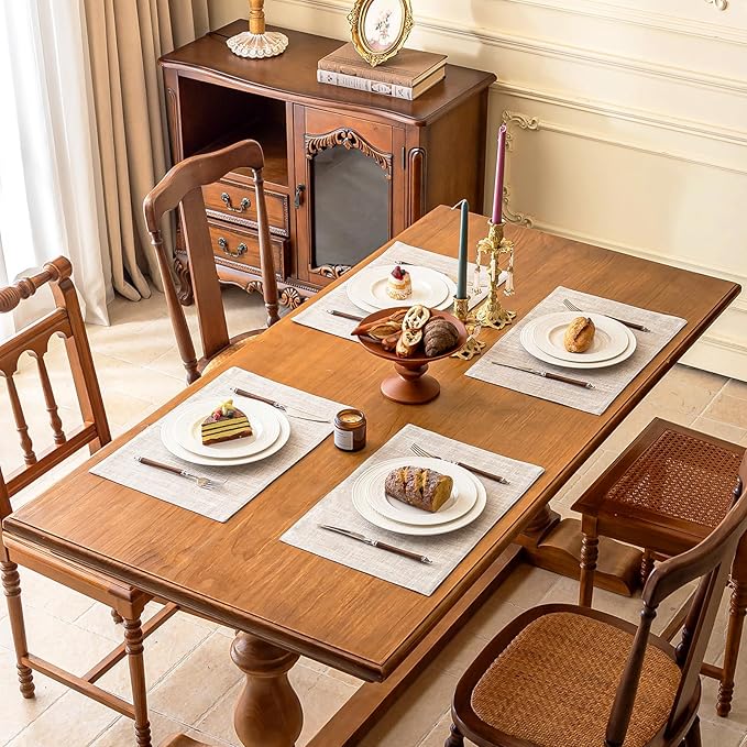 KXN Placemats Set of 8, Dual-Layer Thickened Faux Linen Table Mats, Heat Resistant & Wrinkle-Free, Machine Washable Cloth Place Mats for Kitchen Dining Indoor Outdoor (Cream)