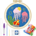 ERKOON Punch Needle Kit Adults Beginners, DIY Easy Ocean Embroidery Set for Starter Art Craft, Needling Punch Project with Patterns, Tools, Yarns, Hoop, Instruction (Jellyfish)