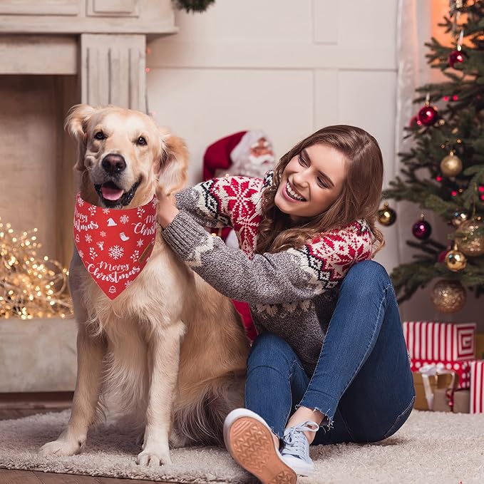 ADOGGYGO Dog Bandana Christmas Pet Scarf Bib Kerchief, Premium Durable Fabric, Multiple Sizes Offered, Red Green Christmas Bandanas Costumes for Large X-Large Dogs Pets (X-Large)