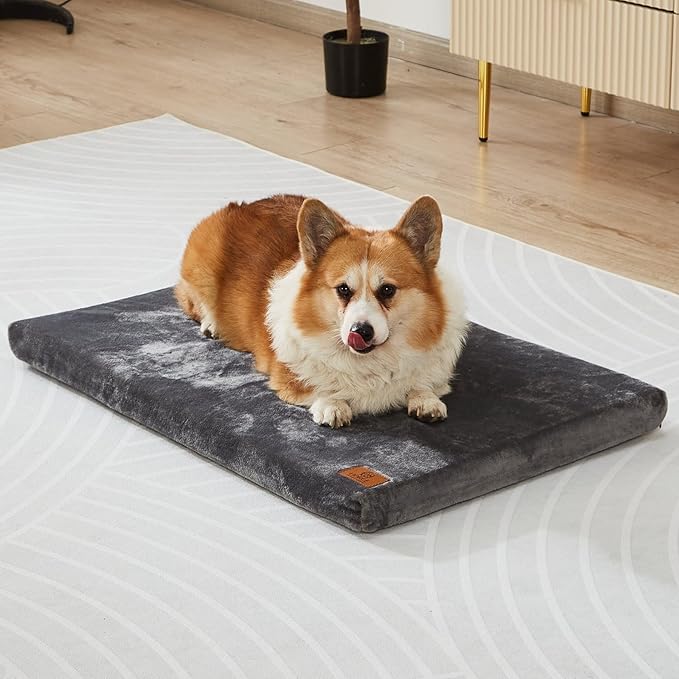LIORCE Memory Foam Dog Crate Pad, Medium, 30-inch, Grey - Orthopedic Pet Bed Mat with Waterproof Lining, Removable Washable Cover, for Dogs & Cats