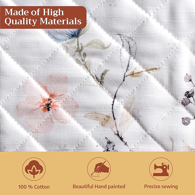 Maison d' Hermine Pot Holders Set 100% Cotton Heat Resistant Potholders 8" x 8" Hot Pads with Loop for Thanksgiving Christmas Decorations BBQ Cooking Baking Handling Hot Pans (Pack of 2, Ice Florals)
