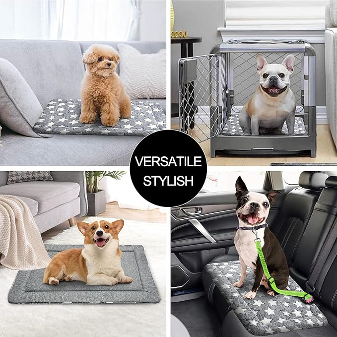 WITTOP Washable Dog Bed Plush Orthopedic Outdoor Crate Mat with Non-Slip Bottom,Luxe Soft Kennel Pad for Pets, Cozy Cage Cushion & Pet Sleeping Mattress Large Sized,Medium,Small Dogs,24 x 18 inch,Gray