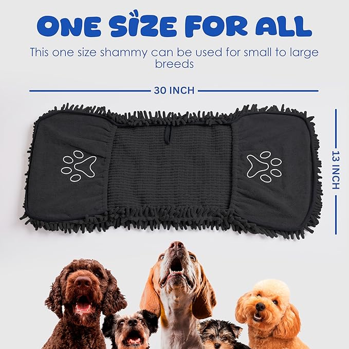 EDENATURE Microfiber Dog Bath Towel – Super Absorbent Dog Towels for Drying Dogs Large & Small, Quick Dry Pet Towel with Hand Pockets, Soft & Durable Puppy Towel, Machine Washable – Black