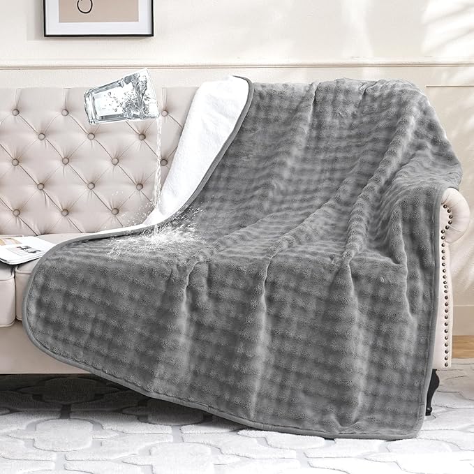 Yaning Waterproof Blanket for Bed Couch Sofa Car, Soft Leakproof Dog Blanket with 3D Bubble Pattern, Reversible Water Proof Pet Blankets for Dogs Cats Puppies (60"x80", Grey)