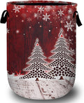 Coffee Bean Tree Laundry Basket with Sturdy Handles, Red Christmas Snowflake Collapsible Oxford Cloth Laundry Hamper Organizer Basket for Bathroom Bedroom 15.7x20 Inch