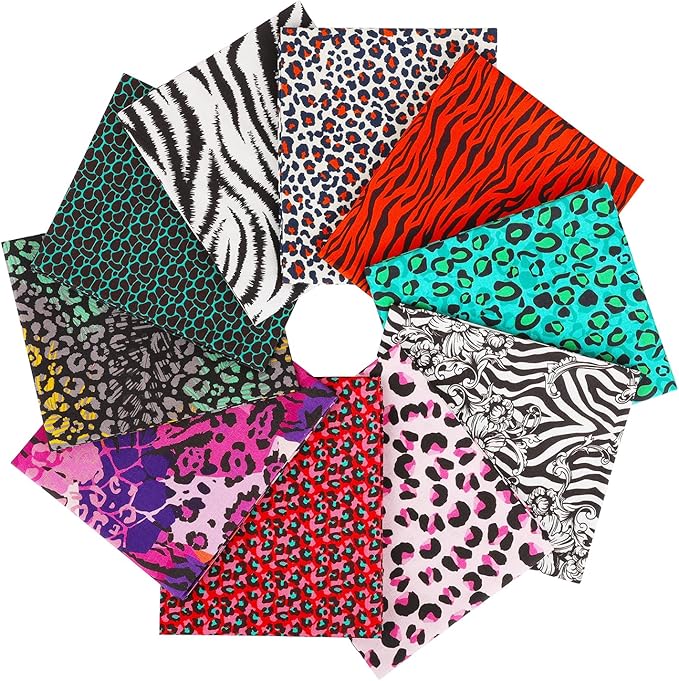 Craftido -25 Options- 100% Cotton Quilting Fabric Bundles 10pcs Fat Quarters 18”x21”-Medium Weight 5.2 oz- Soft Cotton for Quilting, Sewing Project, Patchwork, DIY Crafts – Fancy Animal