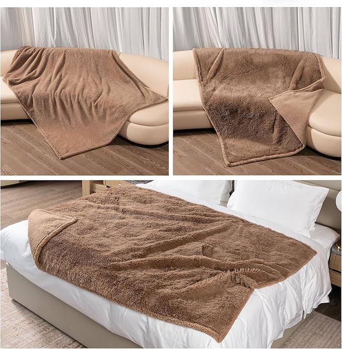 Calming Pet Blankets for Cats Fluffy Long Faux Fur Dogs Blanket for Couch Covers Waterproof Soft and Cozy Pets Cover on Sofa and beds Protective(Brown,S-40x28in)