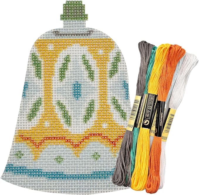 Howie's Needlepoint Christmas Needlepoint Kits, 18CT Printed Embroidery Pattern Starter Kits, Stamped Patterns Canvas Kits(Green Bell,3.5x4inch)