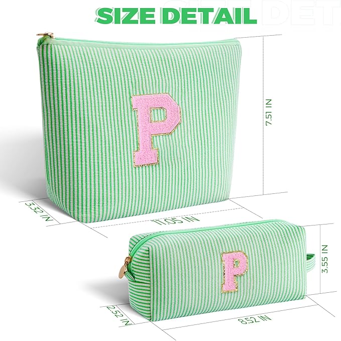 Btffitting Personalized Makeup Bag for Women Girls - Fashion Cosmetic Bag Trendy Travel Toiletry Bag with Initials Letter - Teen Gifts - Green,P