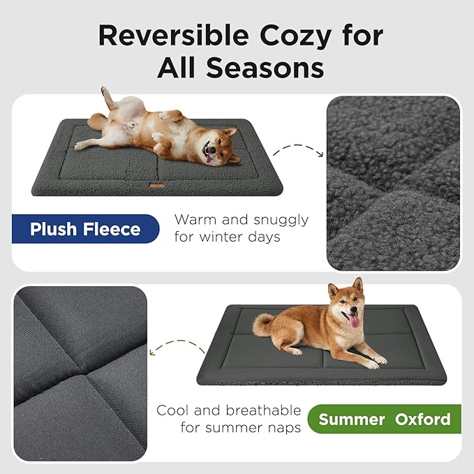 MASSFU Reversible Dog Crate Pad Bed for Large Dogs,Washable & Non-Slip Kennel Pet Mat, High Density Foam and Soft Fleece Cat Bed for Indoor & Outdoor Use, 41" x 28", Dark Gray
